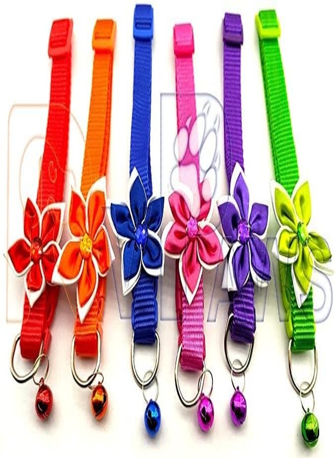 Pups&Pets طوق بتصميم زهرة من Pups&Pets مقاس 10 مم مع جرس وربطة عنق، طوق أمان لطيف من النايلون، طوق قابل للتعديل للقطط، مثالي للجراء والكلاب الصغيرة (صغير جدًا، أحمر) - Image 3